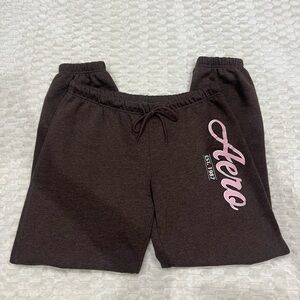 Brown Aeropostale Sweatpants with Pink Logo